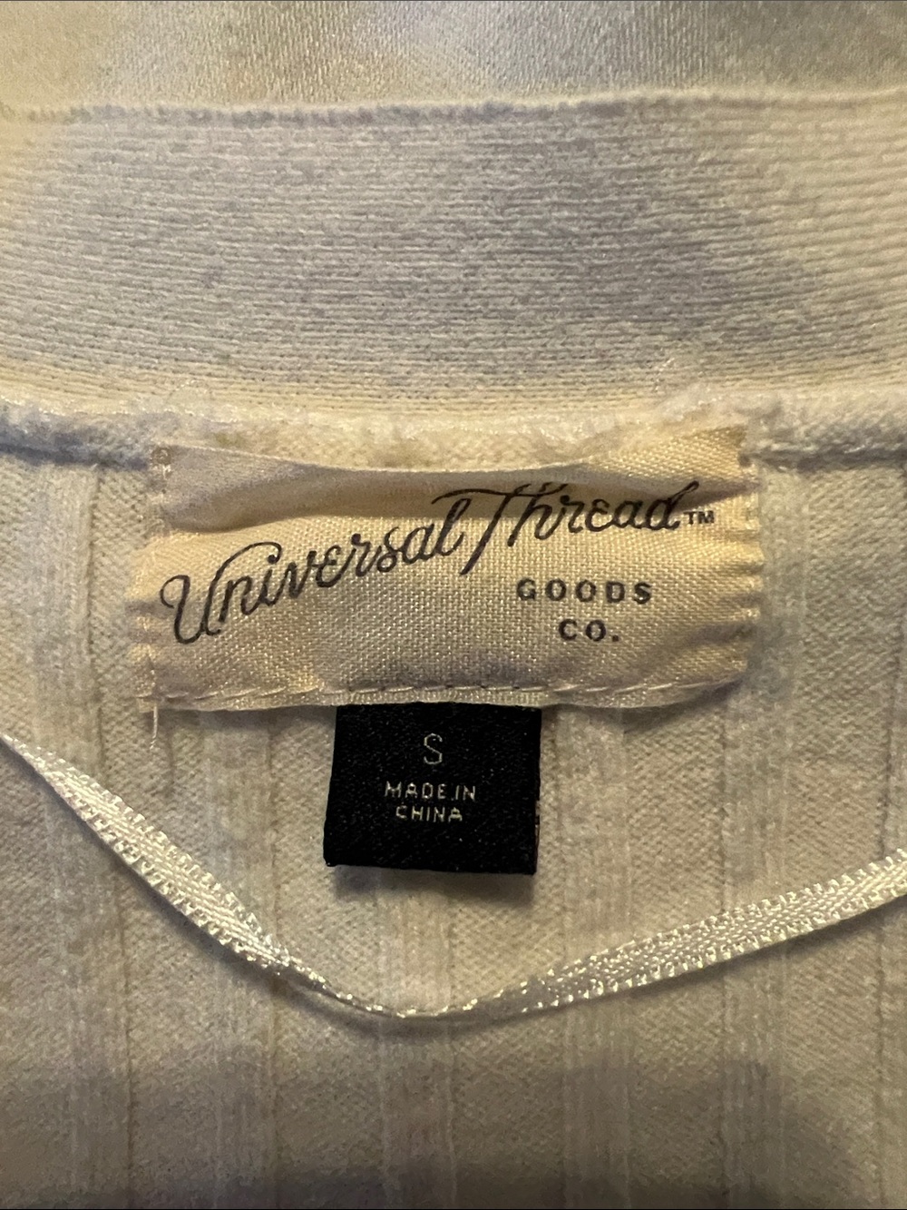 Universal Thread Cream Ribbed Button-Front Long Sleeve Top - Picture 2 of 4